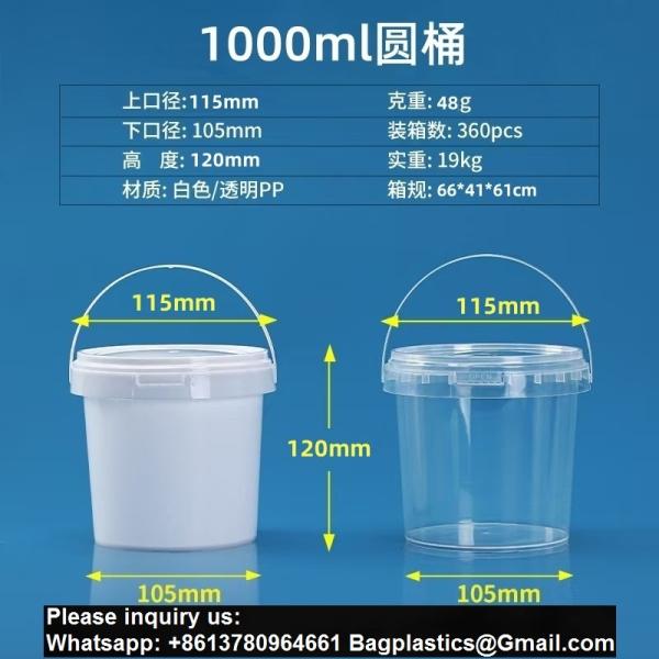 Food storage Quart Square Bucket Utility Small Pail With Handle Sturdy Pail Organizer For House Cleaning Storage Livestock Feeding Car Washing Food Storage, with Lids(Clear)