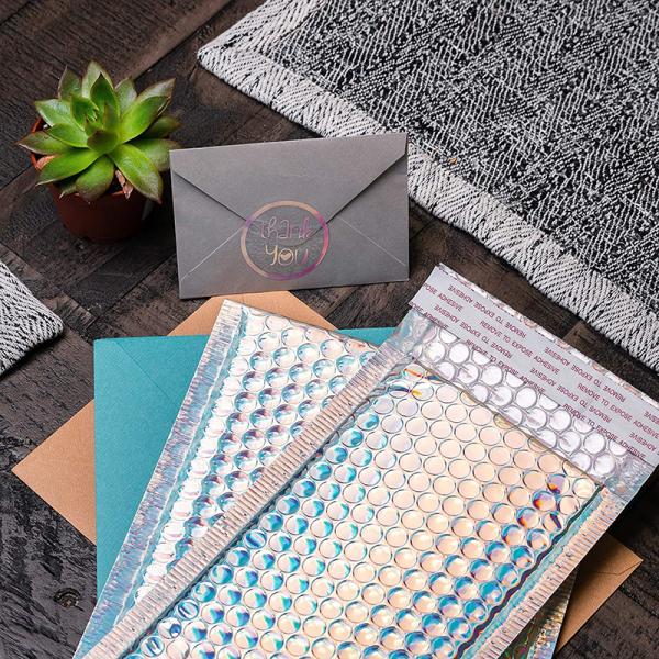 Custom Packaging Holographic Silver Metallic Bubble Envelopes Shipping Laser Bubble Mailer Waterproof Shockproof Bubble Bags