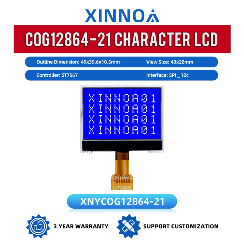 COG12864-21 Blue Film Small COG Dot Matrix LCD Screen+Backlight 128 * 64 10 PIN 4-Wire SPI