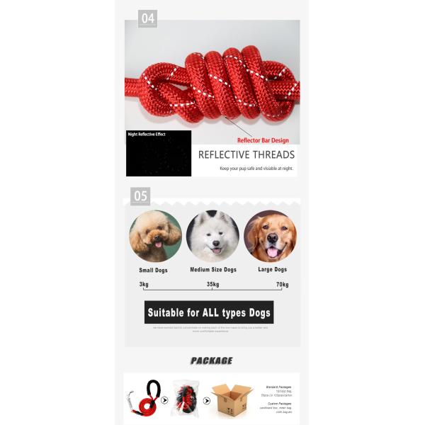 Large Mountain Climbing Running Tracking Reflective Soft Handle Nylon Rope Pet Dog Leash