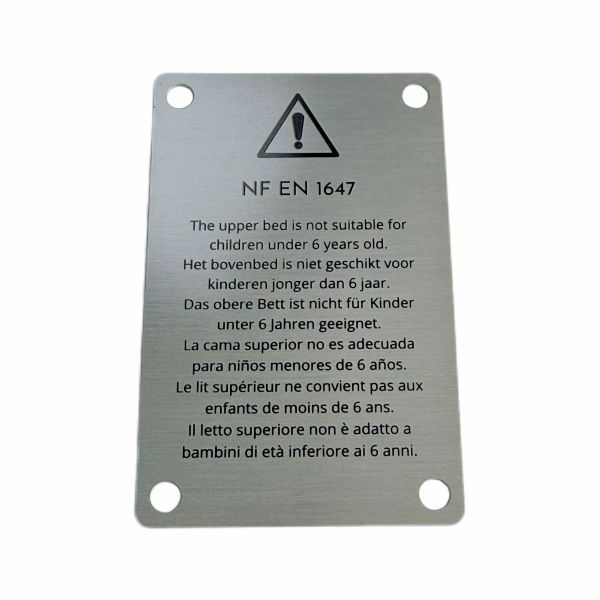 Custom Multilingual Safety Warning Aluminum Nameplates Compliant Furniture Labels