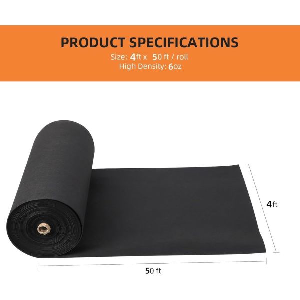 Geotextile Landscape, 4ft X 50ft & 6oz Geotextile Fabric, PP Drainage 350N Tensile Strength & 440N Load Capacity, For Driveway & Road Stabilizationr, Erosion Control, French Drains