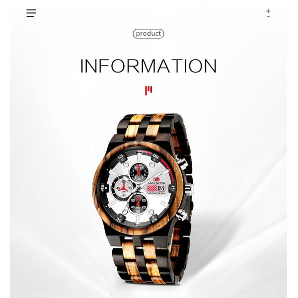 Man White Dial  Stripes Wooden Quartz Watch Business Wristwatch Water Proof 1020-1