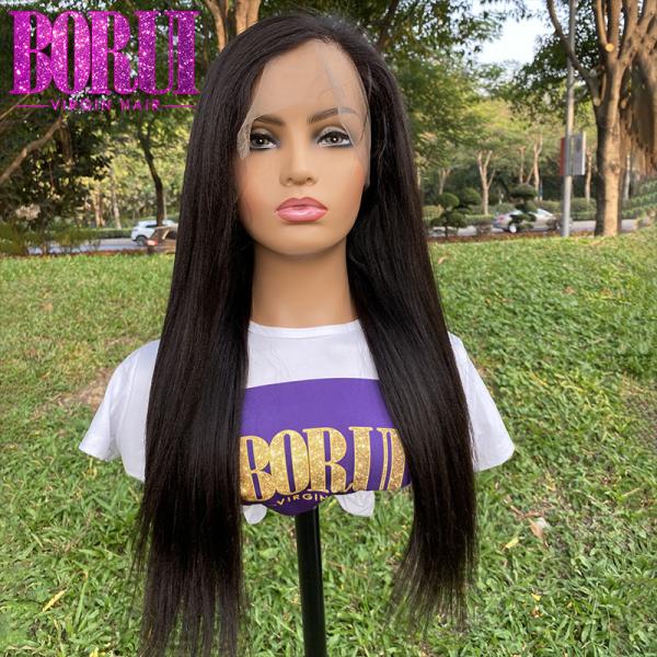 180 perucas retas do Frontal do laço da peruca do cabelo humano de Yaki do brasileiro cru real da densidade