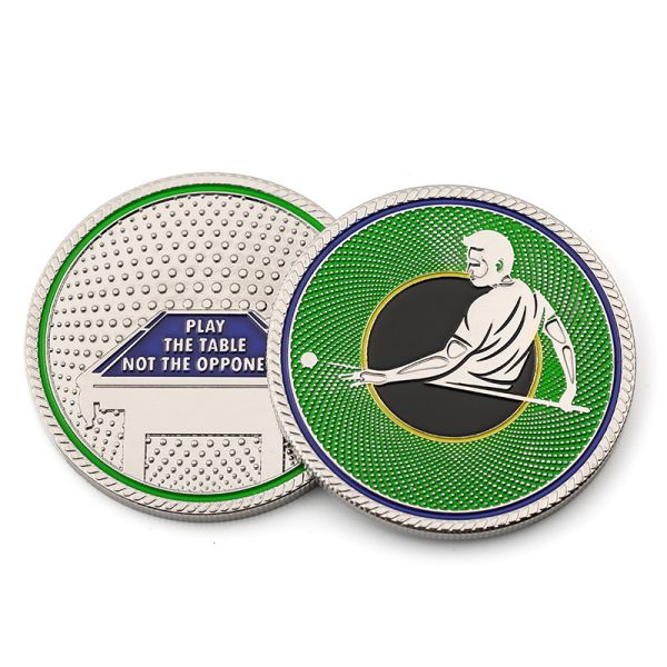 Custom Coins Metal Zinc Alloy Table Sports Challenge Coins Enamel Silver 3D Double Side Snooker Billiards Coins Collections