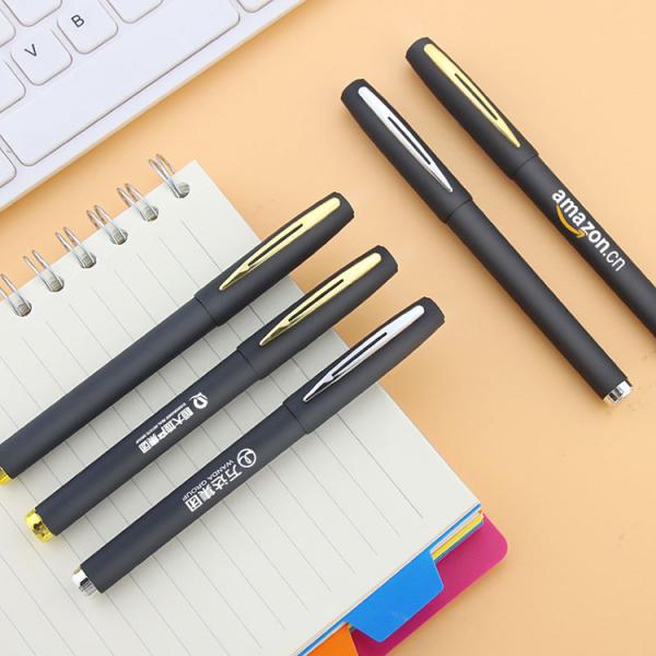 Custom Logo Imprint Black Rubber Coated Plastic Gel Ink Pens for Stationery Promotion