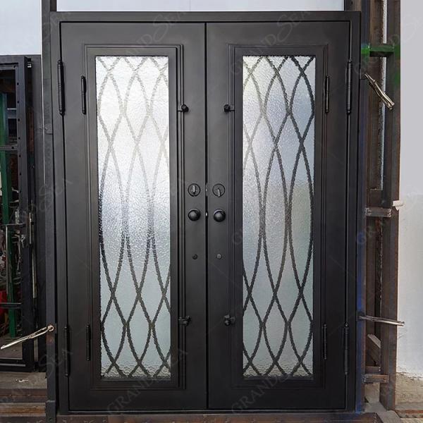 China Patio Single Pocket Double Door Main House Entry Entrance  Wrought Iron Door with Elegant Decorative Design