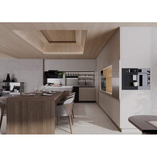 Wood Grain Stainless Steel Kitchen Cabinet with Wine Cooler & LED