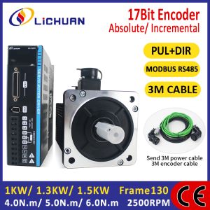 Lichuan AC Servo Motor Drivers Controller Kit A5 Series 6.0N.m 1.5KW 1500W 220V 4.0A/5.0A/6.0A 2500RPM IP66