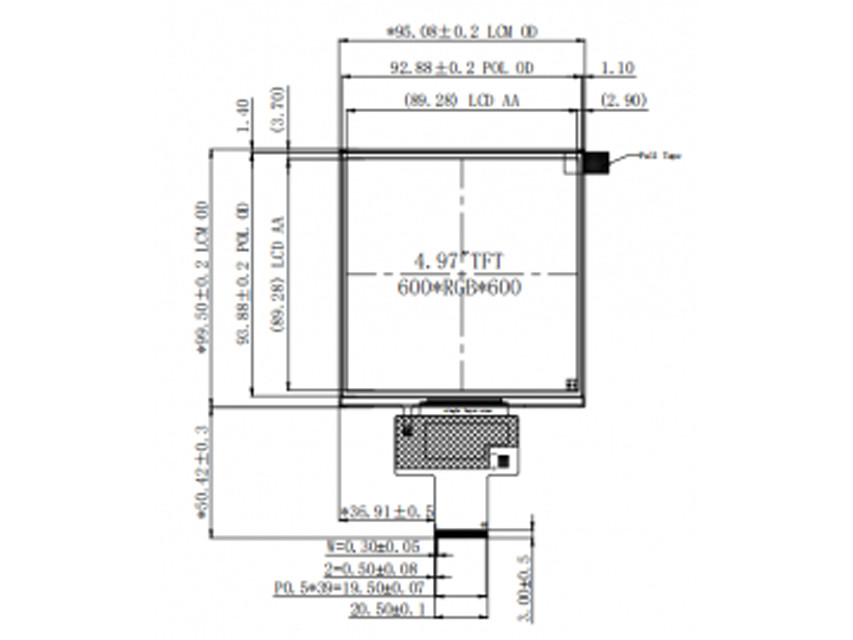 5 дюймовый квадратный Tft дисплейный модуль 600X600 DOTS 40 PINS MIPI Интерфейс 1000 Nits