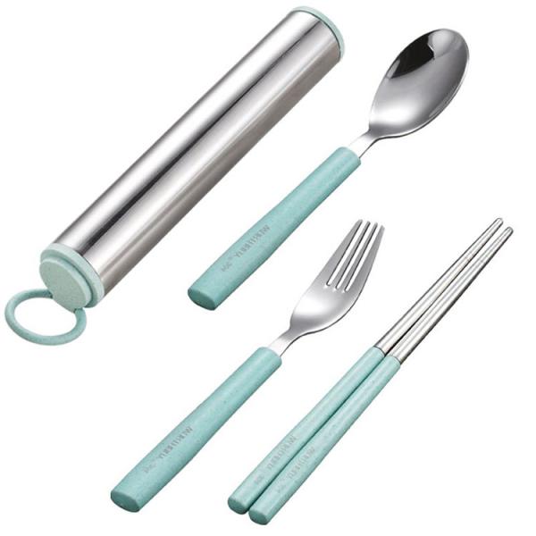 21*3.2cm 4PCS Mint Green Kitchen Flatware Sets Chopsticks With Fork And Spoon
