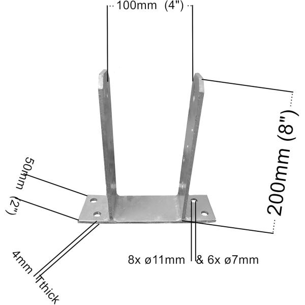 T Type Foot Shaped Steel Concrete Fence Post Anchors Galvanised 100 X 200 X 50mm