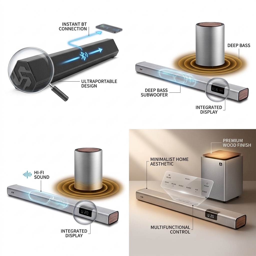 Bluetooth Soundbar Speaker AS-P1 10W 2.0 5.4 Charging Super Bass TV Audio Wireless Streaming