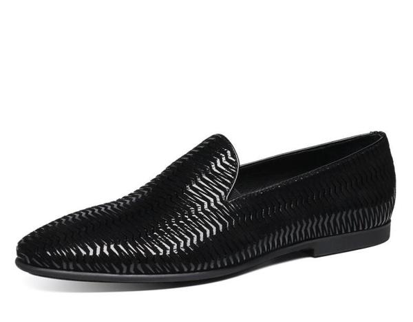Brown Italian Leather Loafers Mens Woven Leather Loafers with Wave Pattern