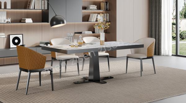 Sintered Stone Dining Table with Black Metal Frame Dining Table