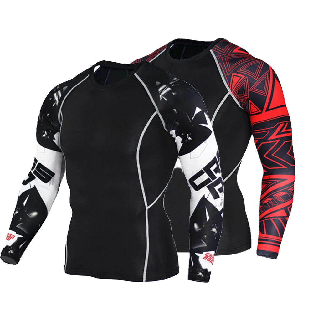 BJJ Training Men's UPF50+ Spandex Polyester Compression Rash Guard with Custom Logo