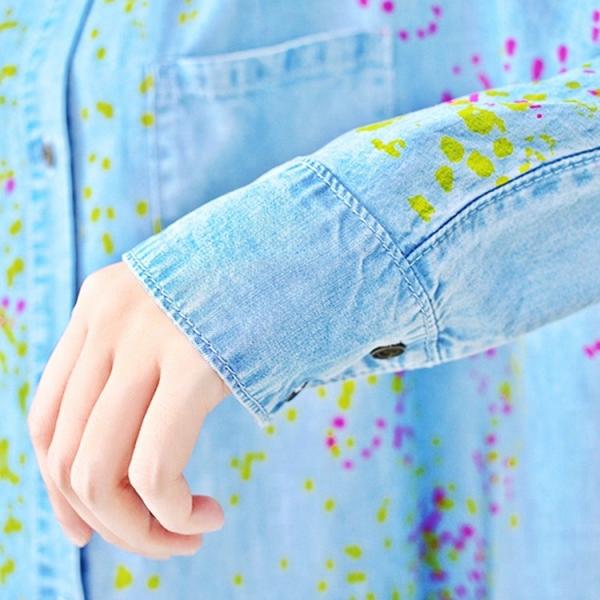 Blue Long Sleeve Womens Denim Shirt Dress , Denim Long Tops For Ladies