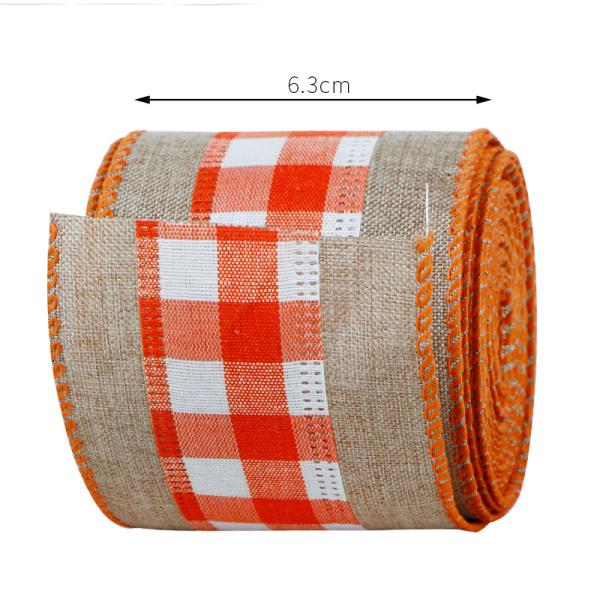 2.5 Inch Wired Edge Plaid Burlap Ribbon for Christmas Present Wrapping and Floral Bows