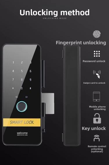 Serrure intelligente de porte vitrée de bureau avec caméra, empreinte digitale et mot de passe