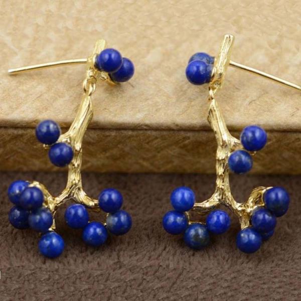 18K Gold Plated Sterling Silver Design Hawthorn Lapis Lazuli Drop Earrings (TRS30600)