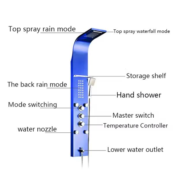 Multifunctional Spa Stainless Steel Bathroom Shower Wall Panel Gold LED Shower Panels