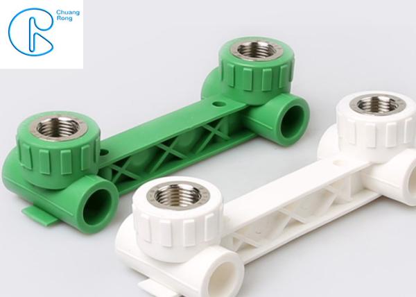 White PPR Plastic 90 Degree Double Male Thread Elbow With Wall Plate