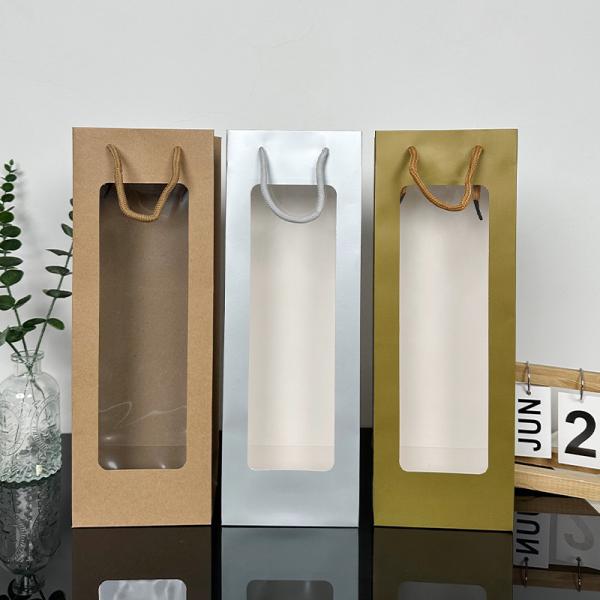 Long Striped White Cardboard Gift Bags Windowed Handled for Bouquet Gift Packaging
