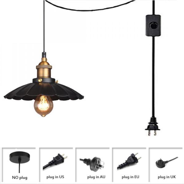 Black Pendant Light with Cord LOFT Creative Metal Umbrella Lamp Industrial plug in chandelier(WH-VP-59)