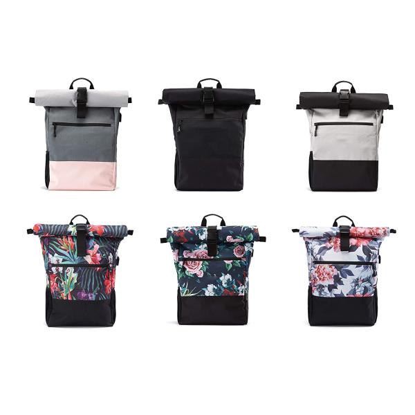 Recycled Waterproof Roll Top Backpack 17.7 Inch Casual Roll Top Travel Backpack