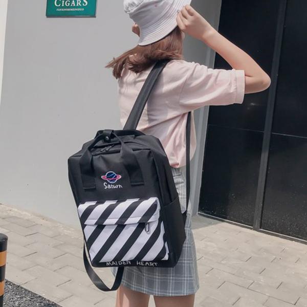 Korean embroidery star stripes handheld backpack personality of students schoolbag