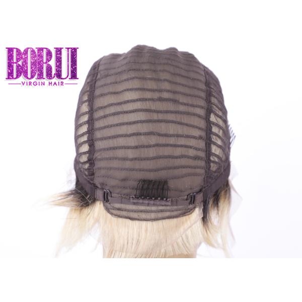 Virgin Cuticle Aligned Hair , 1B / 613 Blonde Pixie Wig Brazilian Silky