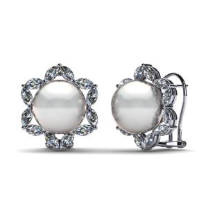 bijoux et perle cultivée d'eau douce blanche Marquise Earring de l'or 14K blanc