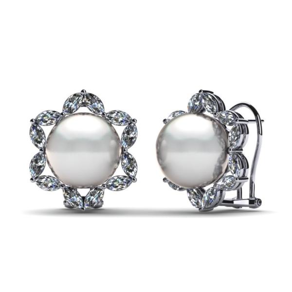 bijoux et perle cultivée d'eau douce blanche Marquise Earring de l'or 14K blanc