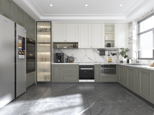 American Shaker Style White PVC Island Kitchen Cabinet RTA Kitchen Cabinet With Island