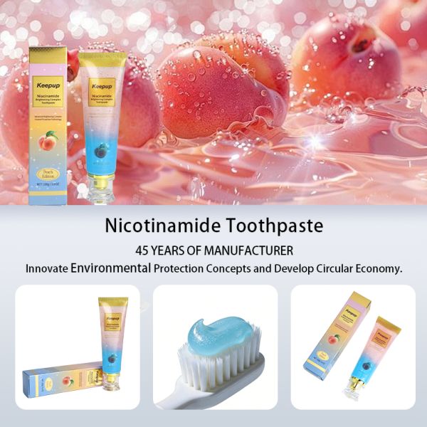 Toothpaste formulated to provide enamel repair cavity prevention and breath freshening benefits with a refreshing mint peach flavor