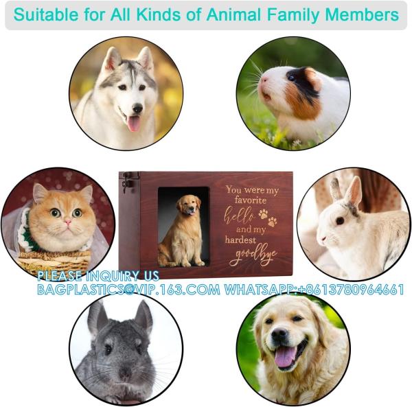Pet Memorial Urns For Dog Or Cat Ashes, XLarge Wooden Funeral Cremation Urns With Photo Frame, Memorial Keepsake