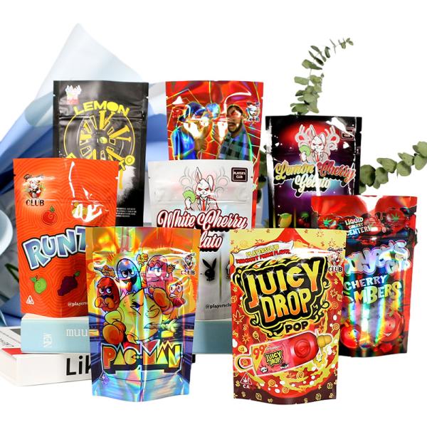 Custom 3.5g Hologram Stand Up Pouch Ziplock Holographic Packaging Bag