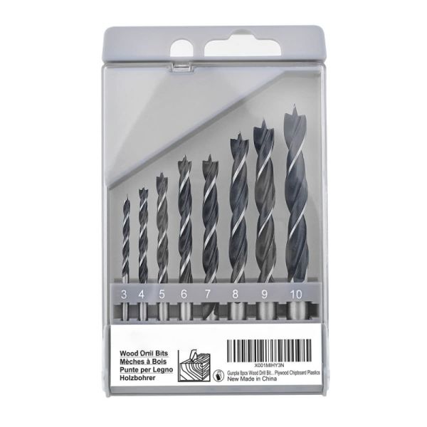 8-Piece Brad Point Wood Drill Bit Set | Precision Center Spur & Dual Cutting Spurs | High Carbon Steel Straight Shank Wood Boring Kit for Zero-Splinter Drilling