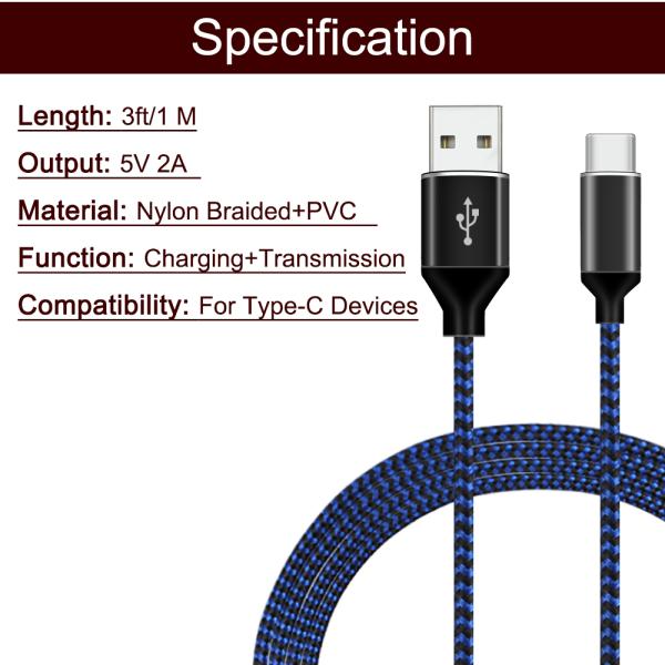 Blue Type C Fashion Braided Usb Cable Durable Nylon Braided Rapid Charging