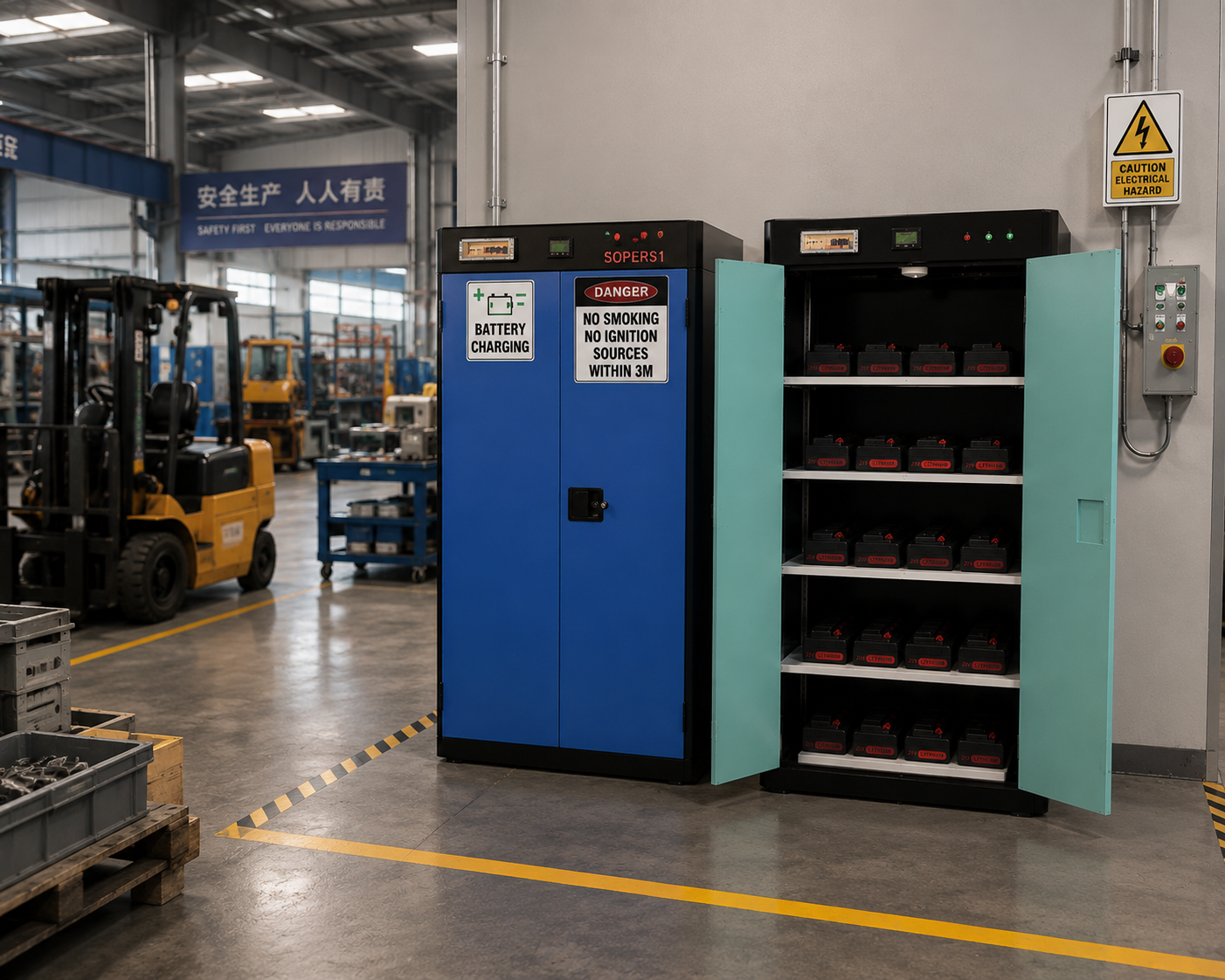 EN Lithium Battery Charging Cabinet Smart Safety for dangerous lithium charging function