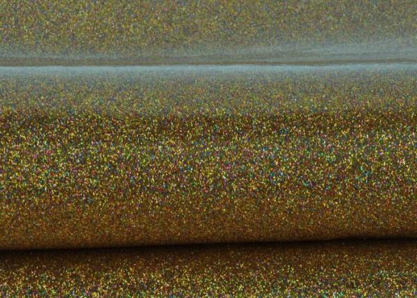 Synthetic Mirror Leather Glitter Fabric Roll / Gold Glitter Fabric 0.4mm Thickness