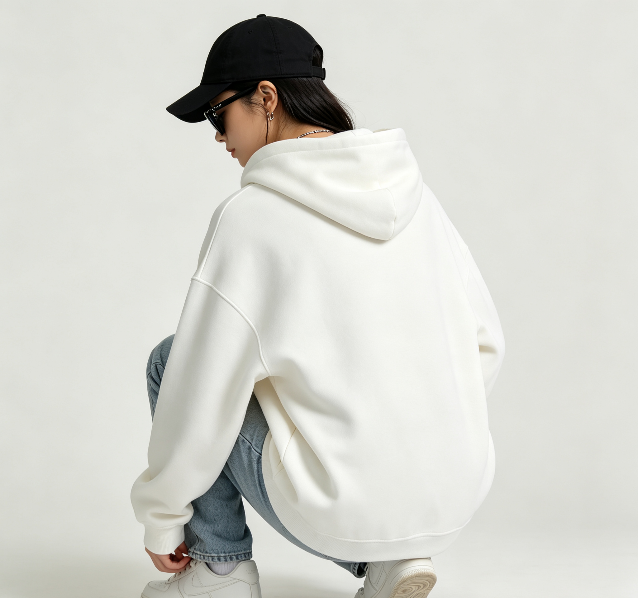 Cream Blank Cotton Poly Hoodie Heavy Terry Fabric Unisex Hooded Sweatshirt Oversized