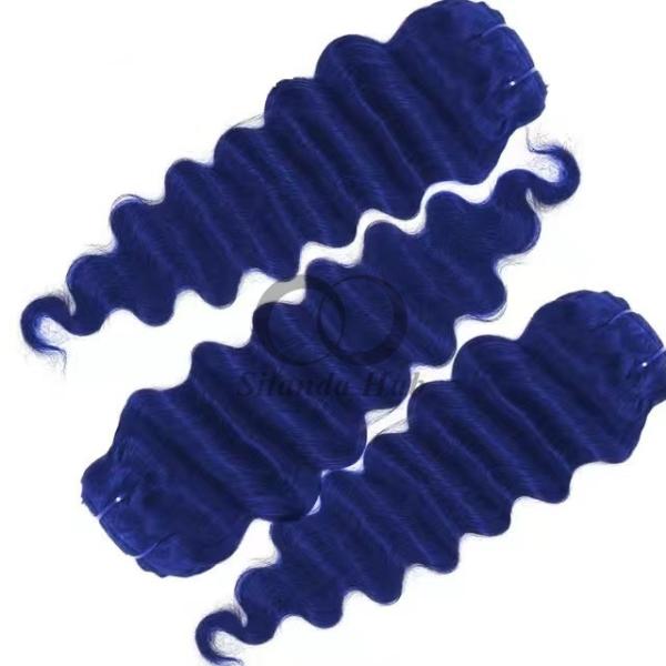Blue Loose Deep Wave Remy Human Hair Bundles Sew In Weave Bundles Brazilian Bundle Deals