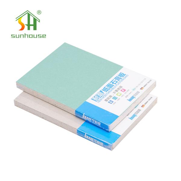 Customized Green Moisture Resistant Drywall , Waterproof Gypsum Sheet 9mm