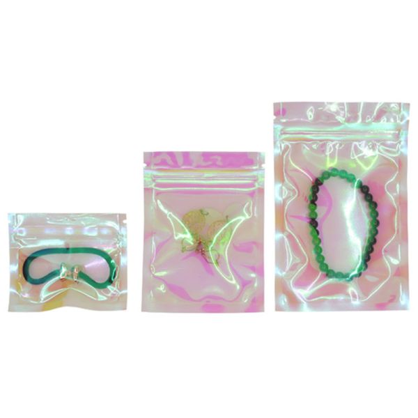 Custom Rainbow Holographic Resealable Paper Pouches Ziplock Bag
