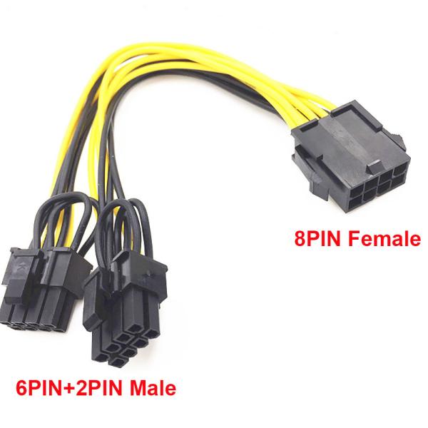 A fêmea de Pcie 8pin ao conversor de poder duplo do divisor do VGA do homem 2pin de PciE 6 cabografa 18awg 20cm para a placa de vídeo de Gpu dos gráficos