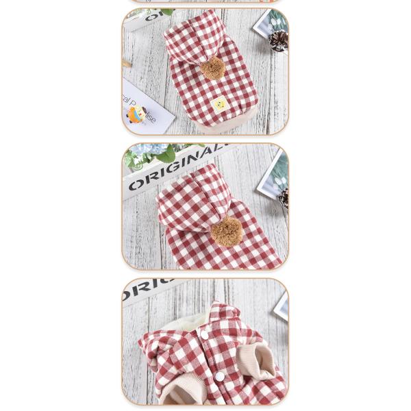 Keep Warm Dog Pet Short Plaid Hooded Coat Thickened Custom Logos Pet Clothing
