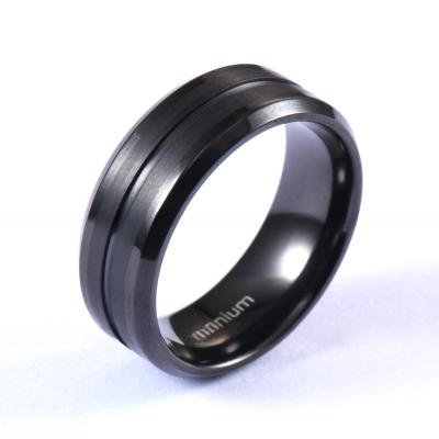 Single Groove Wedding Titanium Rings Black Matte Finished 8mm For Men