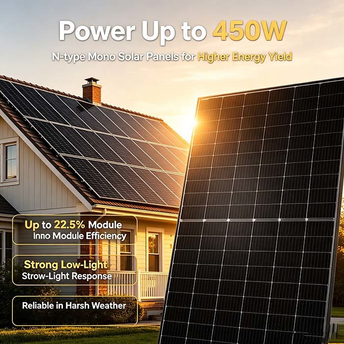 430‑450W Monocrystalline Solar Panel | High‑Efficiency PV Module For Home
