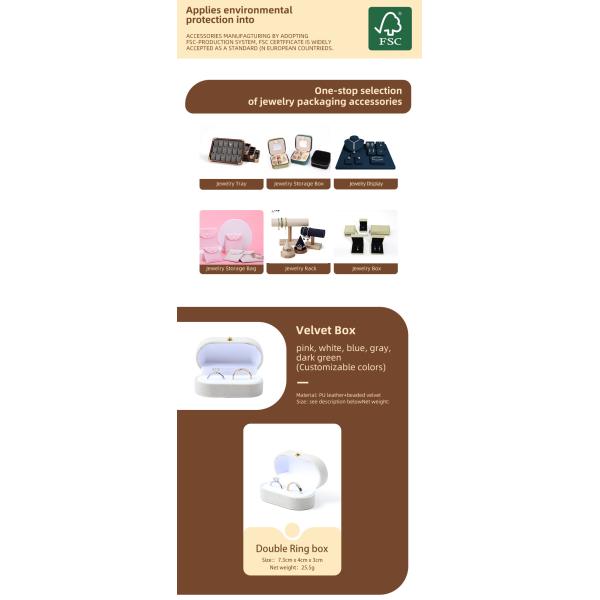 Caja de joyería de lujo personalizada de color gris terciopelo de joyería de embalaje de boda de compromiso de doble anillo de caja